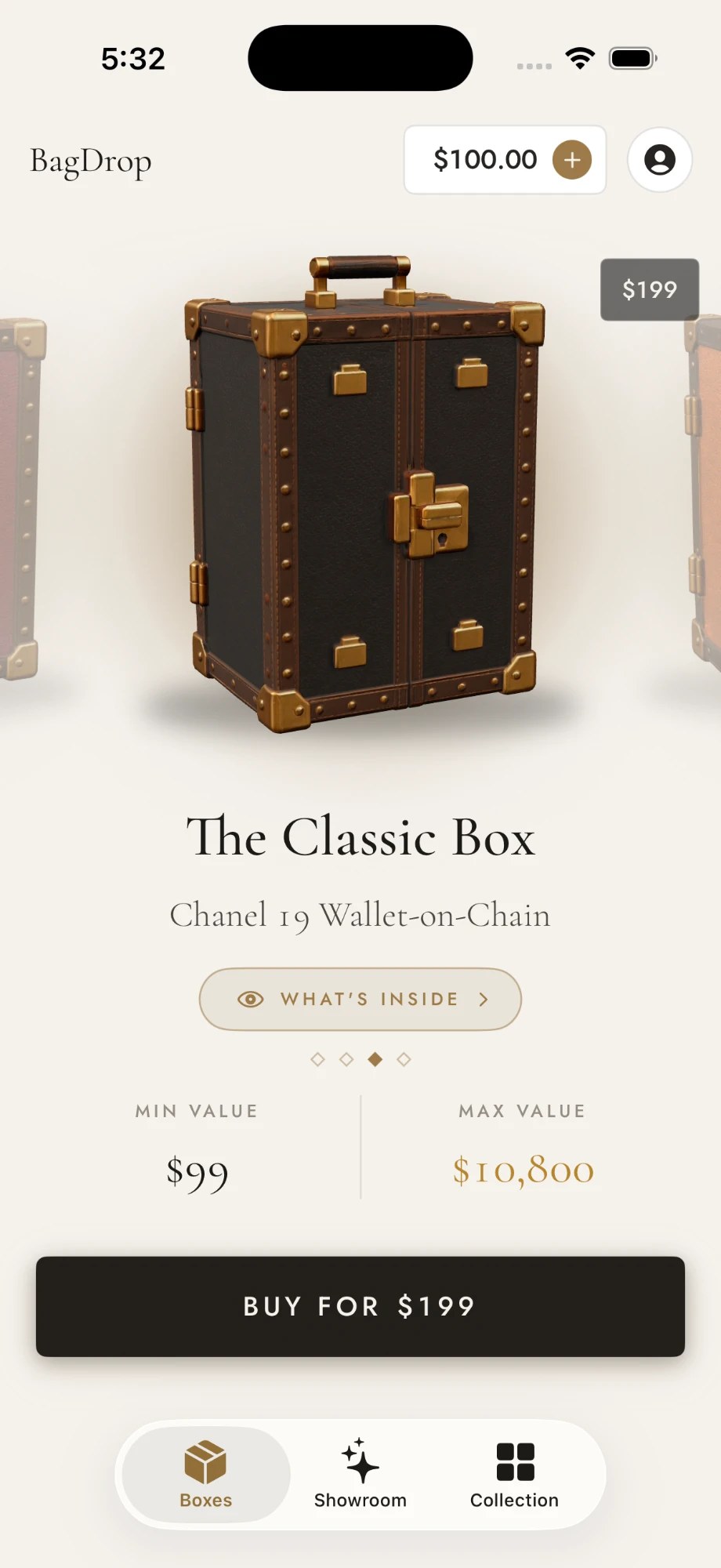 The Classic Box in the BagDrop app, priced at $199