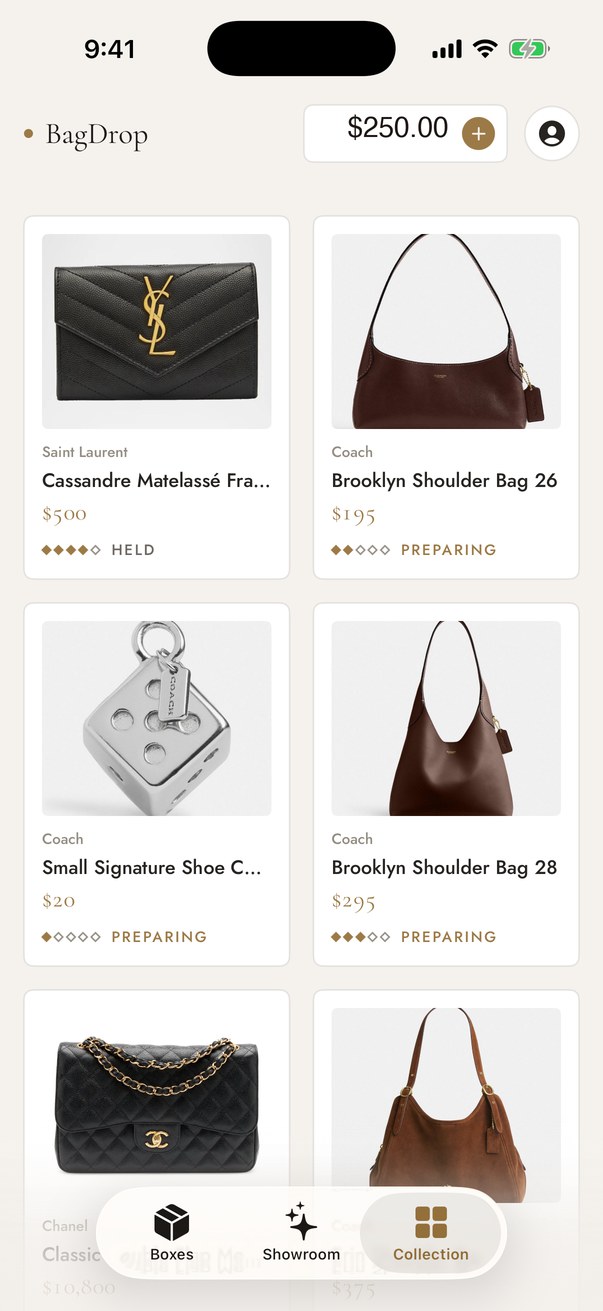 A Collection of bags in the BagDrop app